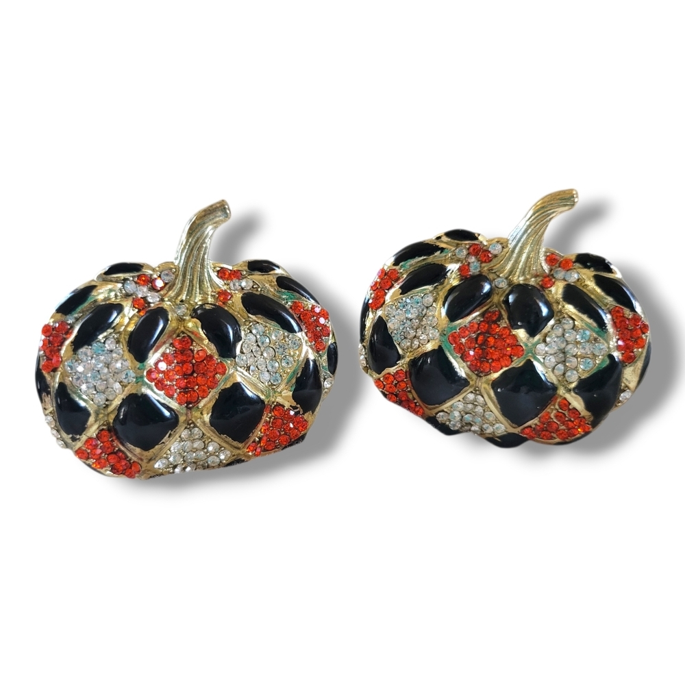 Tahari | Gold Tone Harlequin Rhinestone Pumpkin Napkin Holders (2 pc)